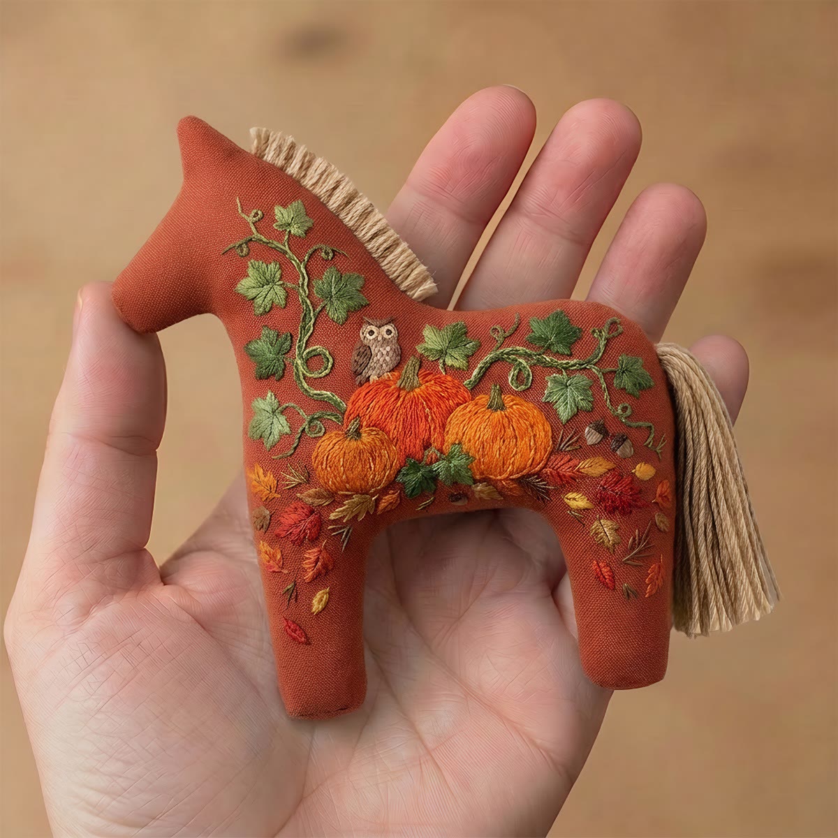 Rubbyoo Dala Horse Embroidery Kit - Pumpkin Patch | Cozy Gift For Friend | Bag Charm - image 9