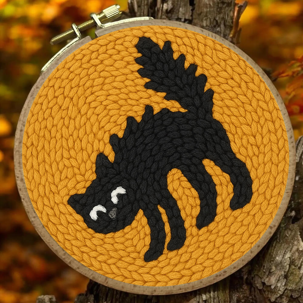 Naughty Black Cat Punch Needle Kit - Adorable Animal Needlework | Easy Handmade Craft For Child  - image 2