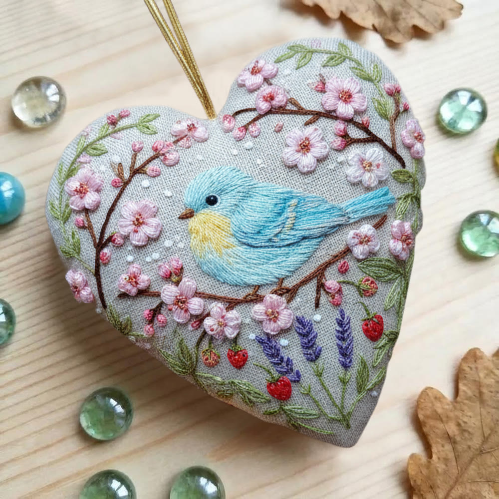 Rubbyoo Heart Embroidery Kit - Cherry Blossom Blue Bird | Novice Friendly Diy | Perfect Anniversary Gift - image 3