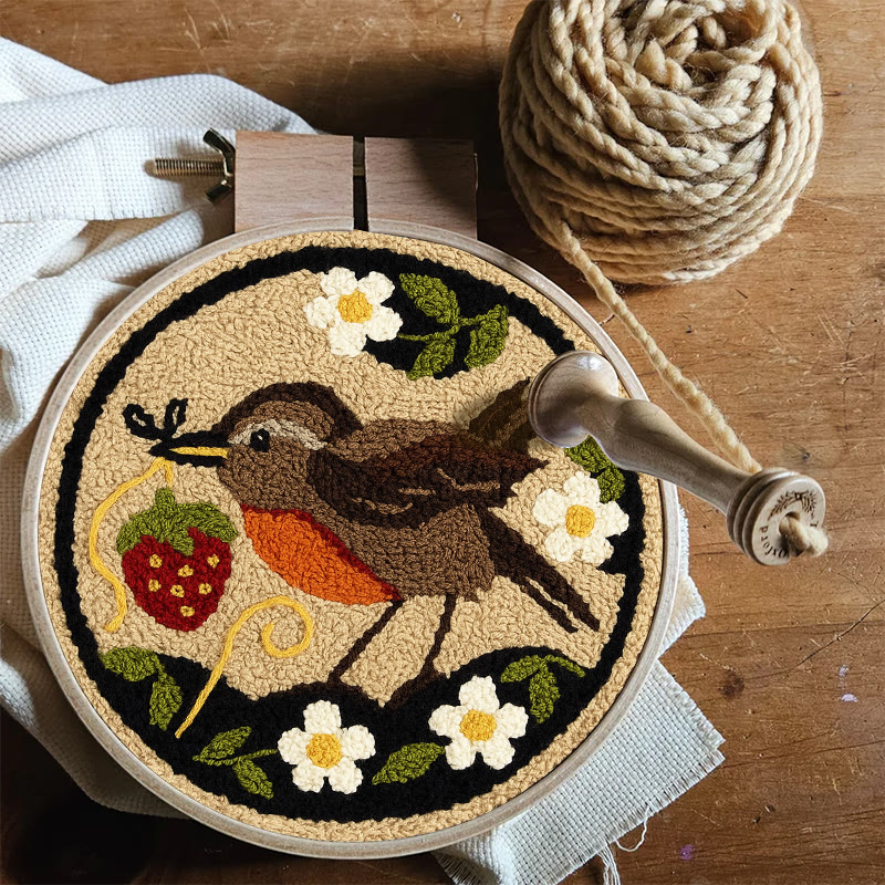 Strawberry Bird Punch Needle Kit - Diy Needle Yarn Craft | Beginner Handmade Art - image 8