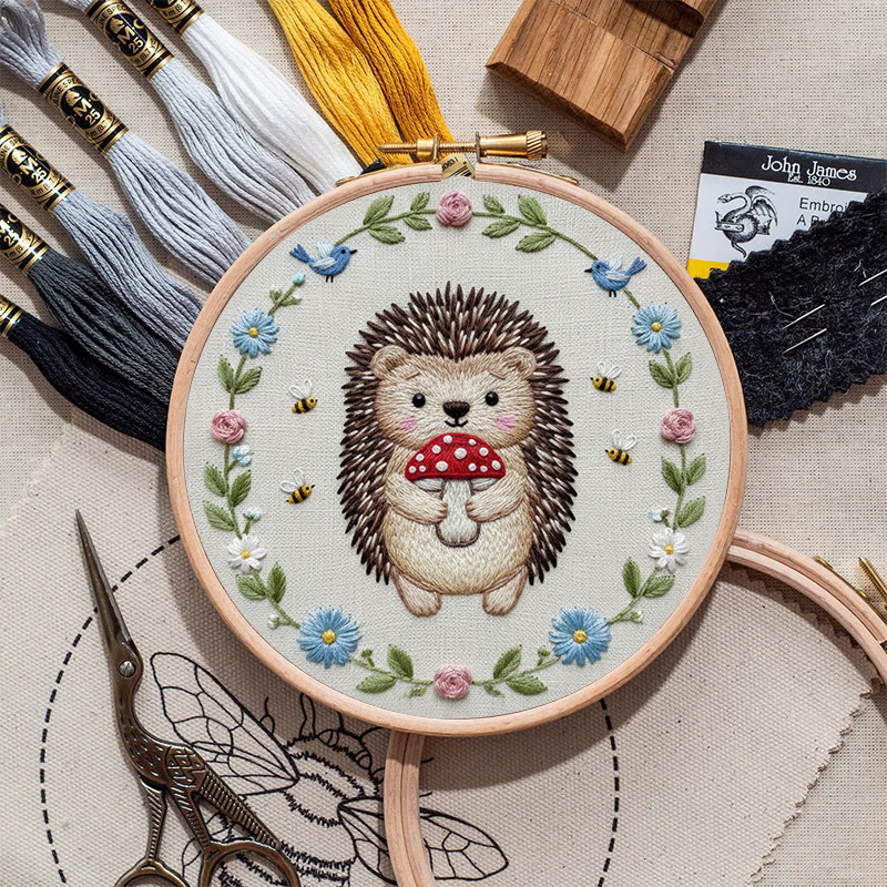 Rubbyoo Embroidery Kit - Mushroom Hedgehog | Adorable Animal Craft | Handmade Stitch Art - image 7