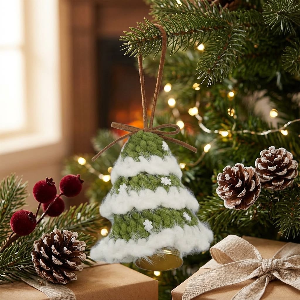Rubbyoo Crochet Christmas Bell Charm – Lovely Xmas Tree Hanging | Cozy Holiday Home Decor - Army Green-3pcs - image 9