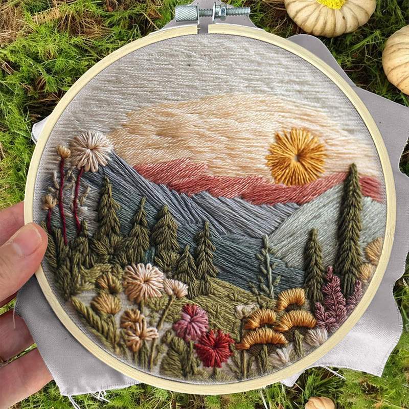 Rubbyoo Embroidery Kit - Alpine Floral Sunset | Outdoor-inspired Diy | Boho Wall Art Kit - image 9