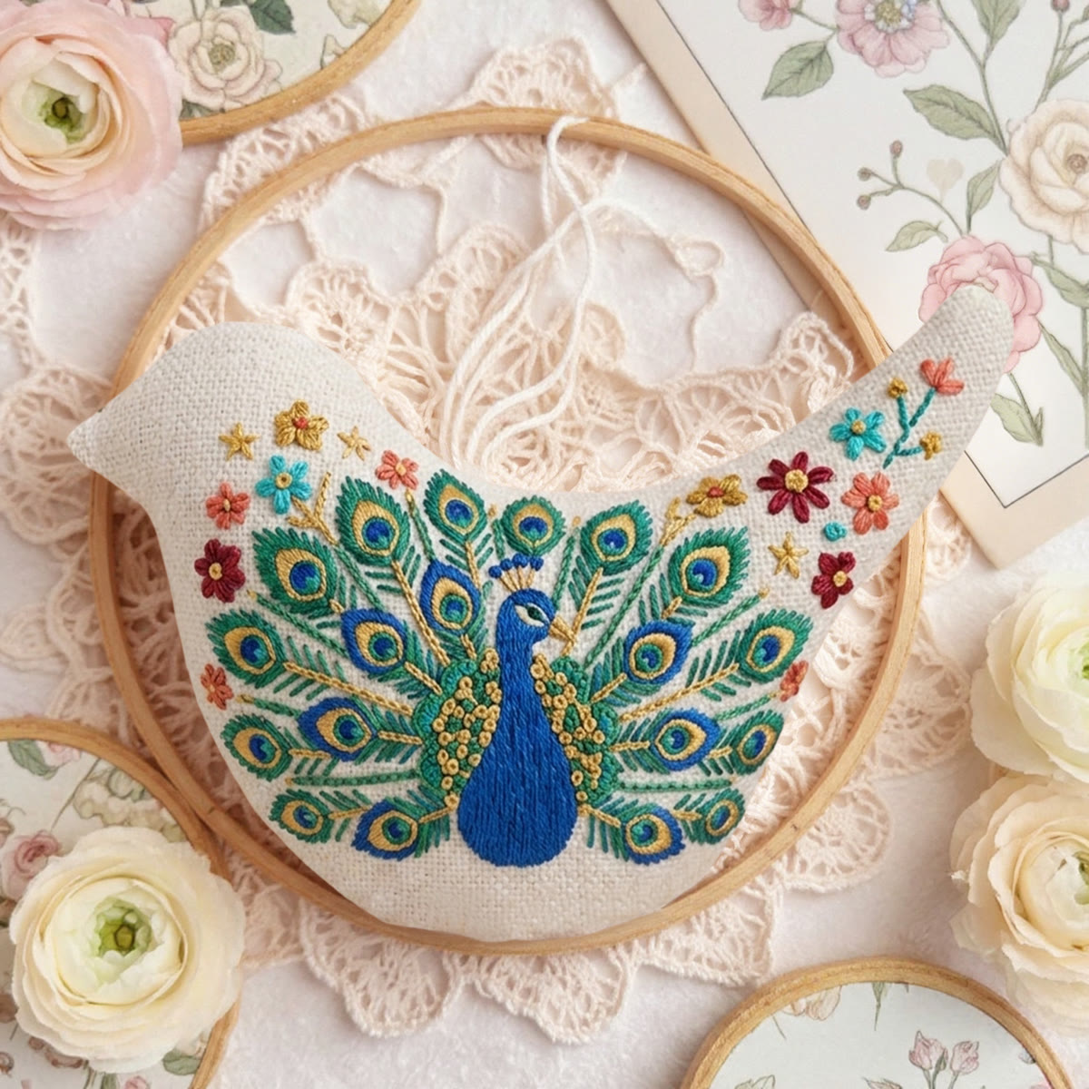 Rubbyoo Bird-shaped Embroidery Kit - Floral Peacock | Unique Crafts For Beginner | Diy Home Hanging Decor  - image 6