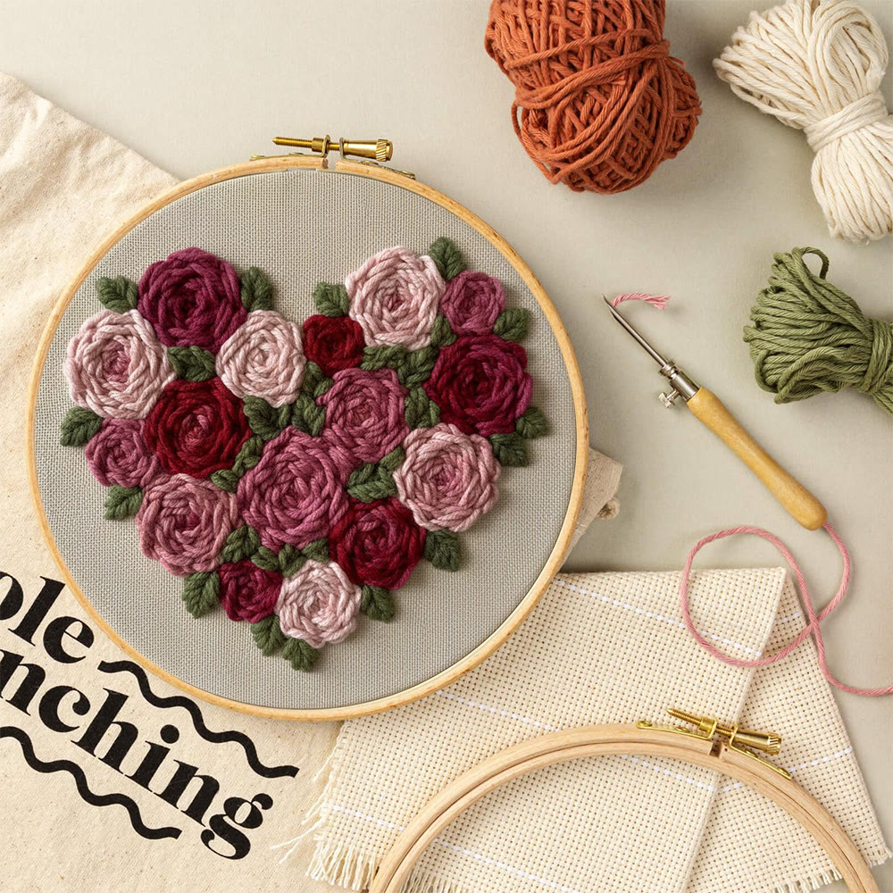 Heart-shaped Rose Bouquet Punch Needle Kit – Thoughtful Gift For Her | Exquisite Decorative Pendant - image 7