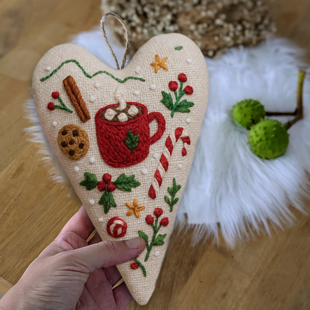 Rubbyoo Heart Embroidery Kit - Christmas Hot Cocoa | Festive Diy Craft | Warm Home Hanging - image 8