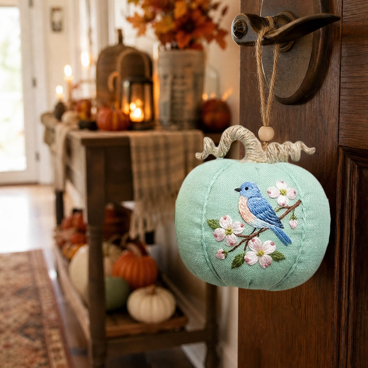 Rubbyoo Halloween Pumpkin Embroidery Kit -  Blooms & Birdsong | Cozy Handmade Sewing Kit | Pastel Colors Women Bag Charm - image 5