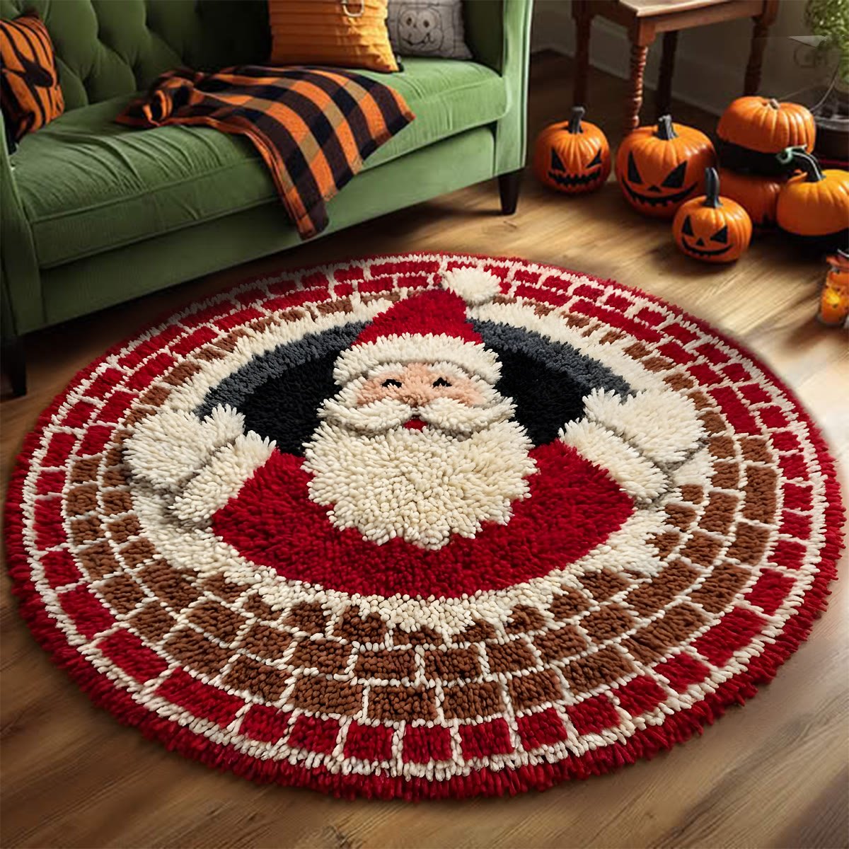 Rubbyoo Latch Hook Rug Kit - Chimney Santa Claus | Christmas Optical Illusion Round Rug | Unique Handmade Gift  - image 9