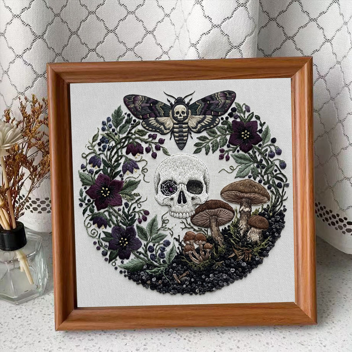 Rubbyoo Embroidery Kit - Skeleton Tomb | Bizarre Aesthetic Decor | Handmade Halloween Vibe Gift - Embroidery Kit Plus An Extra Frame - image 9