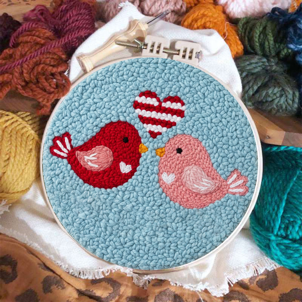 Stripe Heart Red Pink Bird Punch Needle Kit – Novice-accessible Diy Endeavor | Romantic Decor Essential - image 2
