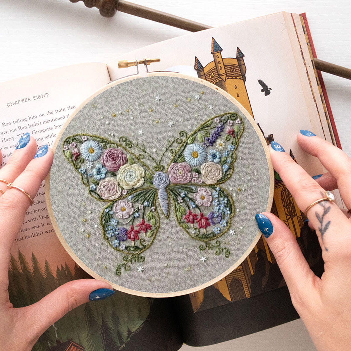 Rubbyoo Embroidery Kit - Butterfly In Bloom | Unique Handmade Collection | Floral Insect Hoop Art - image 4