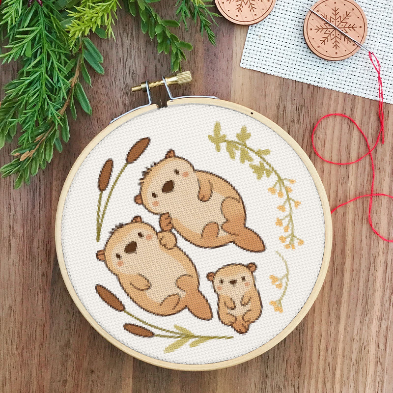  Cross Stitch Kit - Otter Family |  Lovely Animal Craft |  Diy Needlework Art - image 5