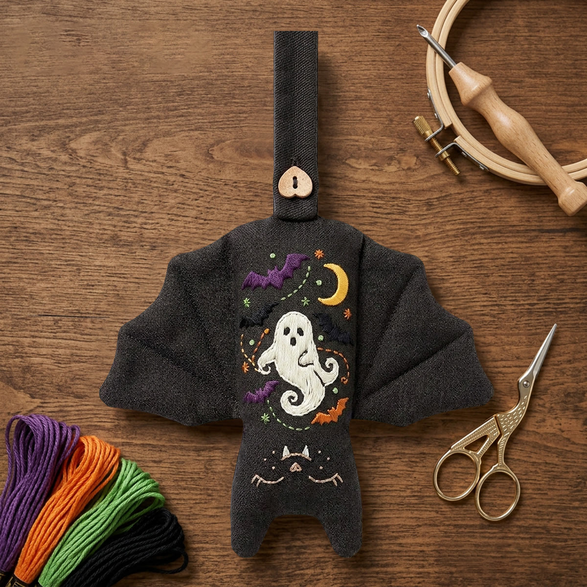 Rubbyoo Bat Embroidery Kit - Floating Ghost | Creepy Cute Gift | Goth Bedroom Decor - image 2