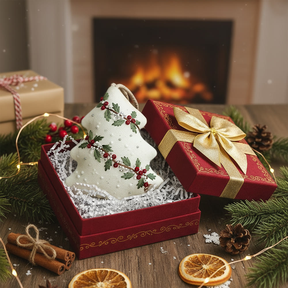 Rubbyoo Tree-shaped Embroidery Kit - Holly Berry Detailed Motif | Exquisitely Detailed Stitchwork | Sophisticated Festive Hanging Accent - image 7