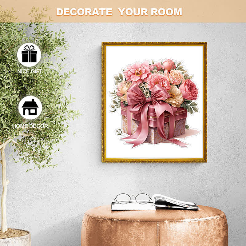 Pink Gift Box Flowers - Wooden Jigsaw Puzzle