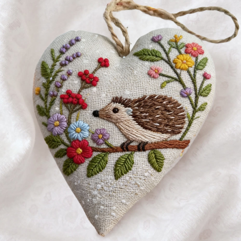 Rubbyoo Heart Embroidery Kit - Hedgehog With Floral Wreath Pattern | Novice-friendly Craft | Charming Decor - image 4