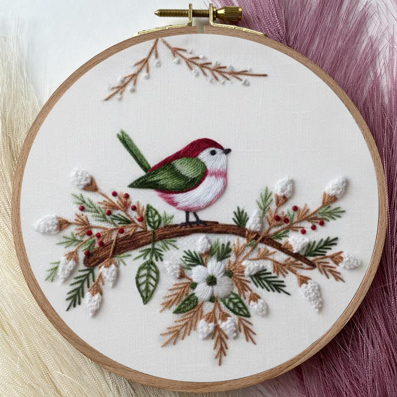 Rubbyoo Embroidery Kit - Winter Branch Bird | Serene Craft | Festive Accent - image 3