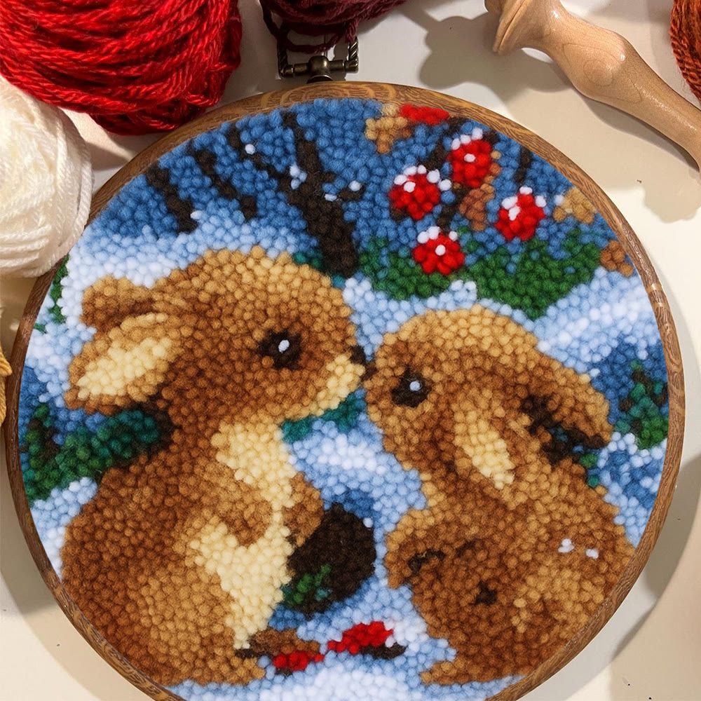Winter Bunny Pair Punch Needle Kit - Artisan-made Craft | Winter Hanging For Home Decor - image 6