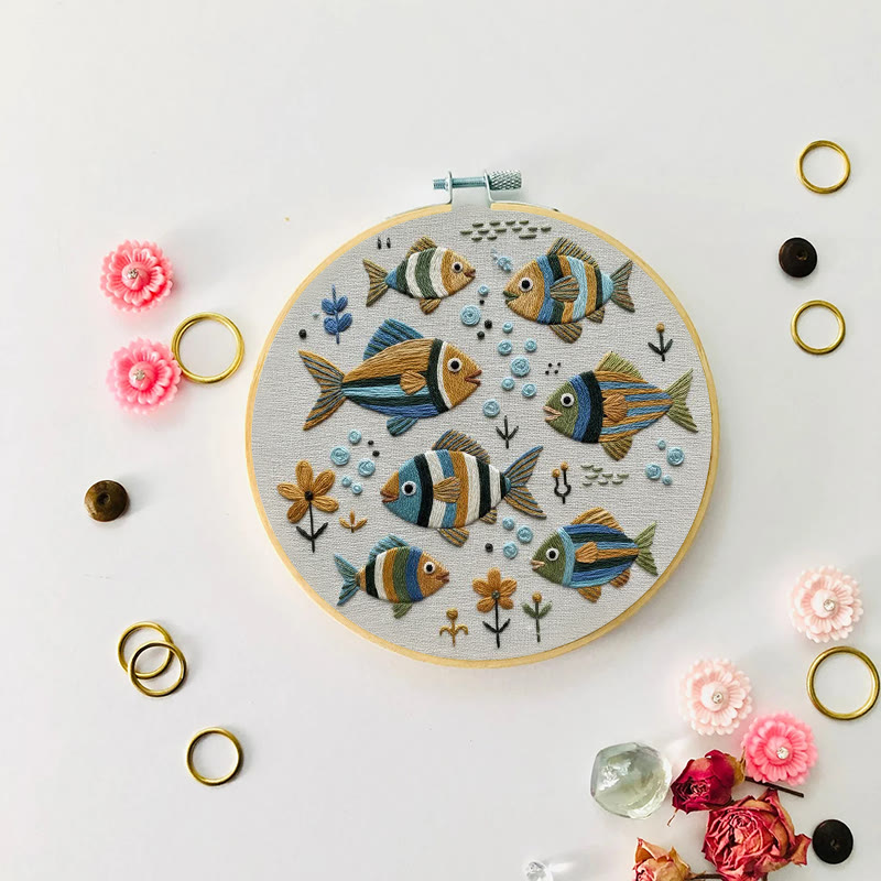 Rubbyoo Embroidery Kit - Tropical School Of Fish | Novice-friendly Diy | Lively Home Vibe - image 8