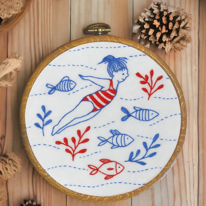 Rubbyoo Embroidery Kit - Swimming Girl | Undersea Fish Handicraft | Perfect Gifts For  Swimming Lovers - image 4