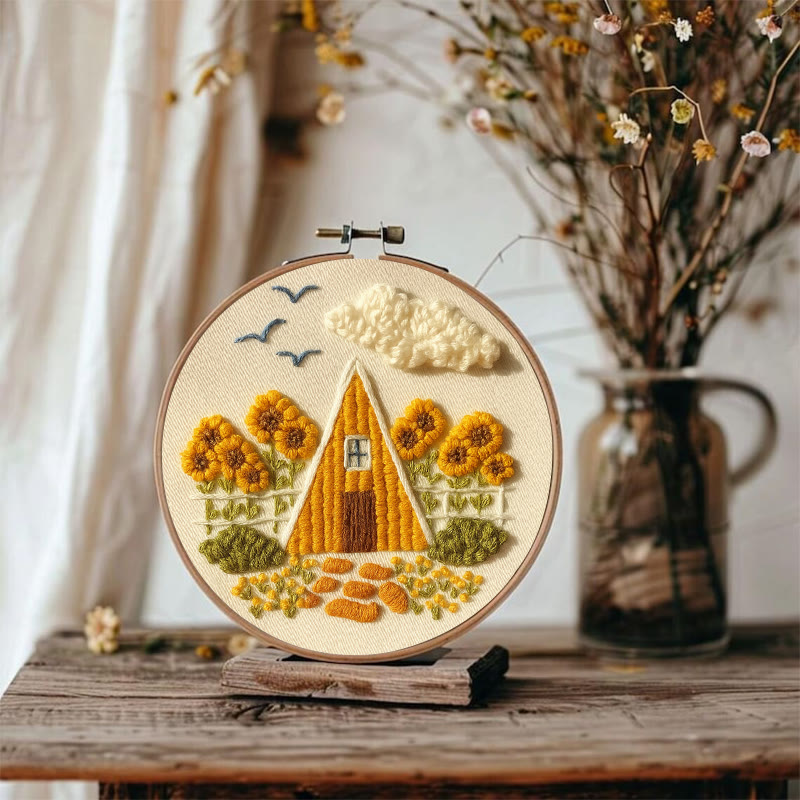 Rubbyoo Embroidery Kit - Autumn Cabin | Beautiful Landscape Craft |  Nice Artwork For Home Decor - image 3