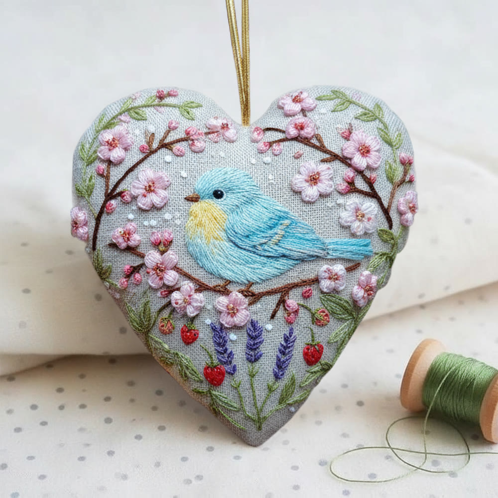 Rubbyoo Heart Embroidery Kit - Cherry Blossom Blue Bird | Novice Friendly Diy | Perfect Anniversary Gift - image 5