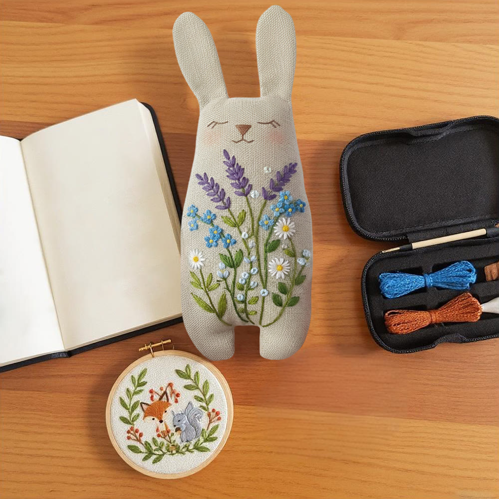 Rubbyoo Bunny Toy Embroidery Kit - Lavender And Blue Floral | Animal Sewing Kit | Diy Bunny Fluffy Toy - image 7