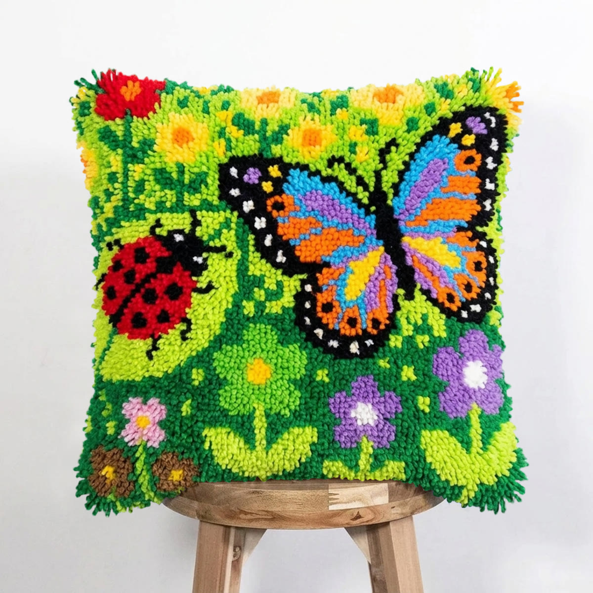 Rubbyoo Latch Hook Pillow Kit - Butterfly And Ladybug | Personalized  Cushion Cover | Nice Handmade Gift For Mom  - image 4
