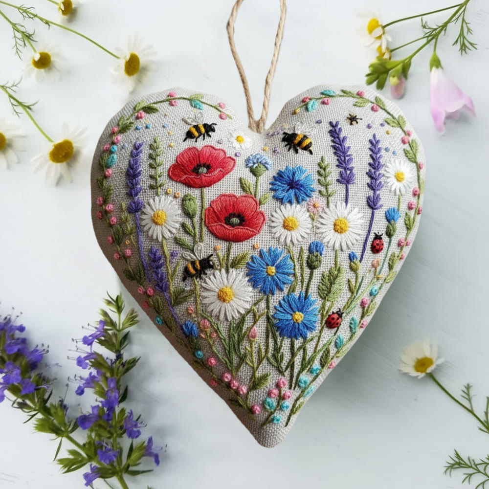 Rubbyoo Heart Embroidery Kit - Poppy And Wildflower Meadow | Fresh Diy | Vibrant Home Touch - image 6