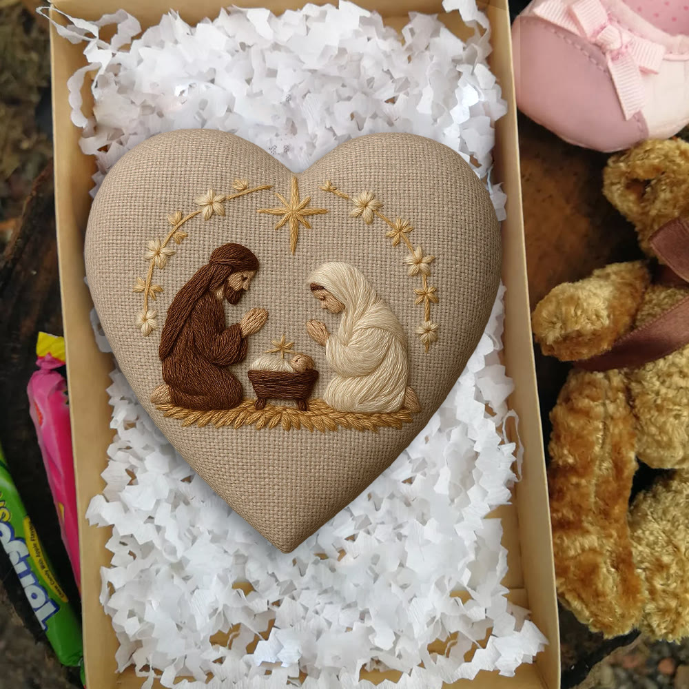 Rubbyoo Heart Embroidery Kit - Nativity Scene | Christmas Hanging Craft | Unique Handmade Art - image 6