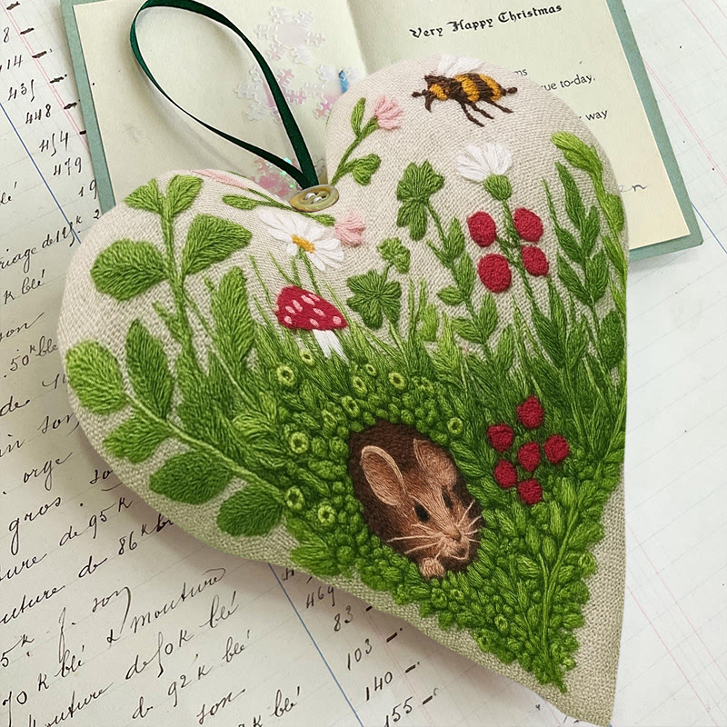 Rubbyoo Heart Embroidery Kit - Floral Mouse | Cute Animal Craft | Home Hanging Art - image 6