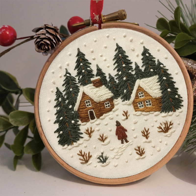 Rubbyoo Embroidery Kit - Snowy Town | Winter Landscape Craft | Christmas Handmade Decor  - image 4