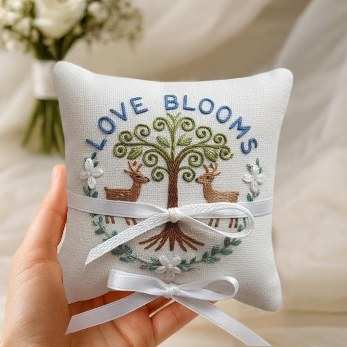 Rubbyoo Personalized Ring Bearer Pillow Embroidery Kit - Tree And Deer Emblem | Embroidered Gift Piece | Key Holiday Commemorations - image 6