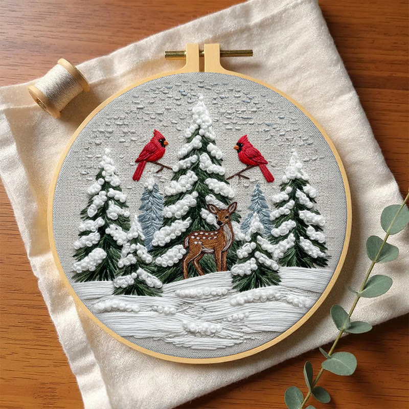 Rubbyoo Embroidery Kit - Snowy Forest | Christmas Cardinals Handicraft | Winter Landscape Art  - image 7
