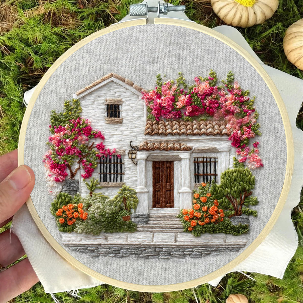 Rubbyoo Embroidery Kit - Bougainvillea Covered Villa | Calming Handwork | Warmhearted Present - image 7