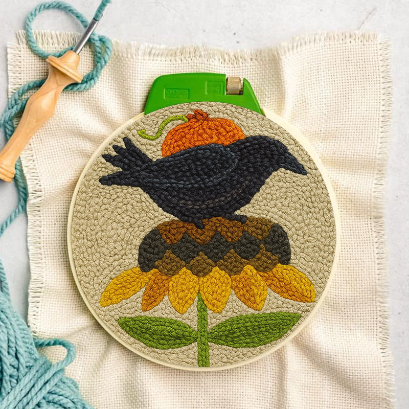 Floral Raven Punch Needle Kit - Handmade Bird Craft | Home Hanging Decor - image 7