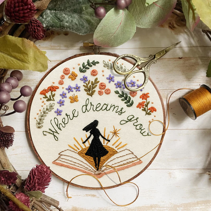 Rubbyoo Embroidery Kit - Charming Flowers With Book | Diy Desk Ornament  | Gift For Book Lovers - image 8