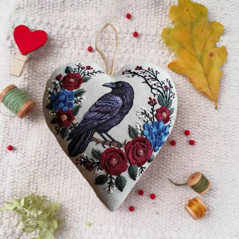 Rubbyoo Heart Embroidery Kit - Raven And Rose Wreath | Mysterious Craft | Elegant Home Accent - image 5