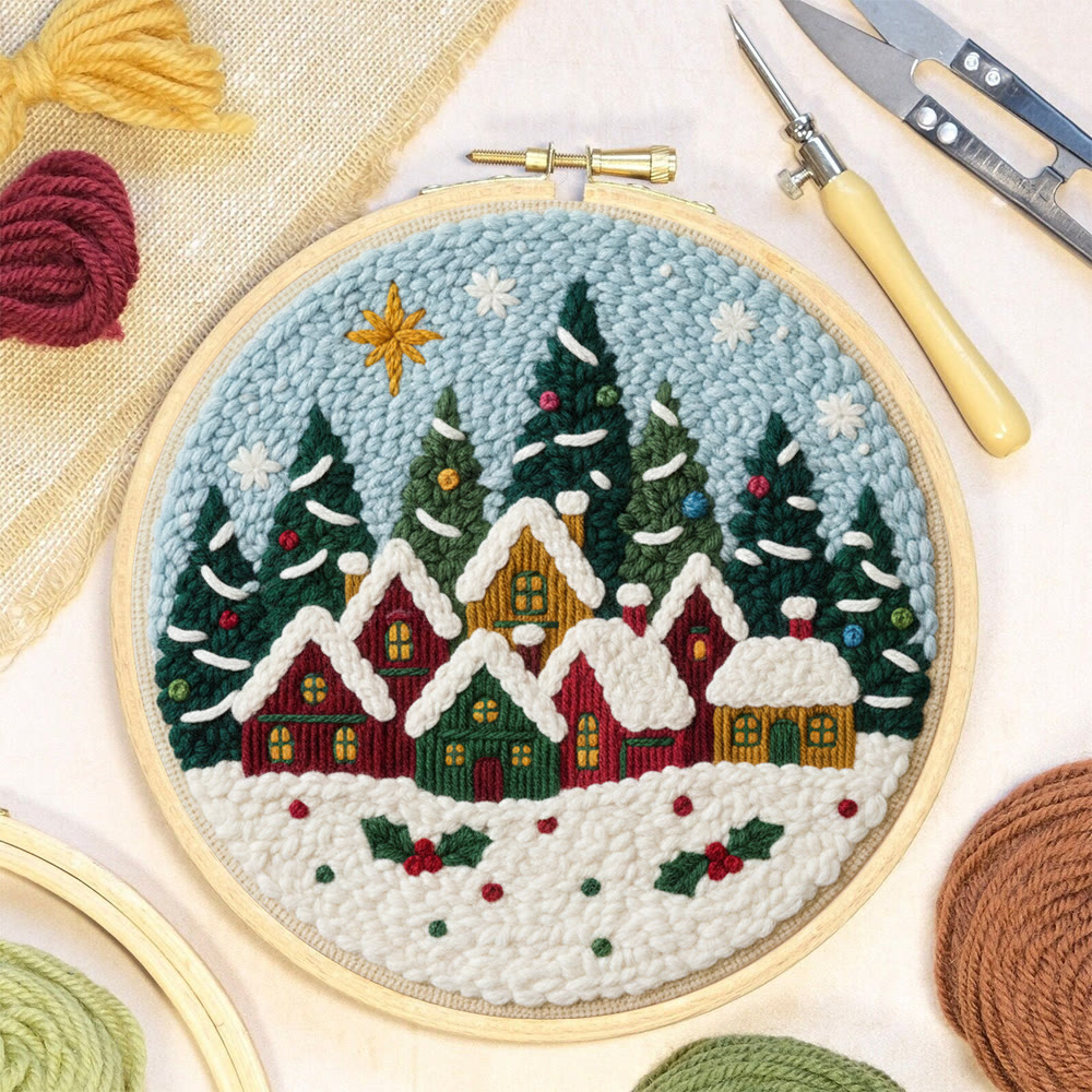 Twinkling Snowy Village Punch Needle Kit – Handmade Gift | Charming Seasonal Wall Piece - image 7