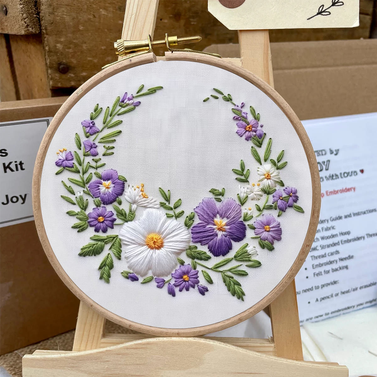 Rubbyoo Embroidery Kit- White And Purple Garland | For Craft Lover Hand Stitch - image 6