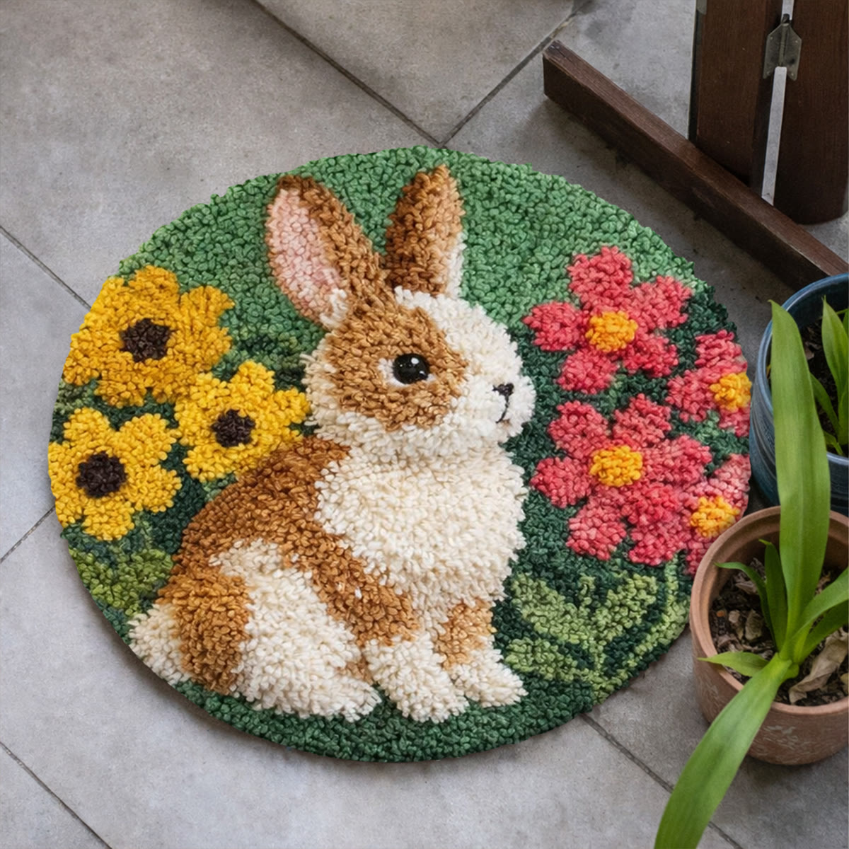 Rubbyoo Latch Hook Rug Kit - Rabbit With Flower | Easy Beginner Craft | Diy Handmade Carpet - image 6