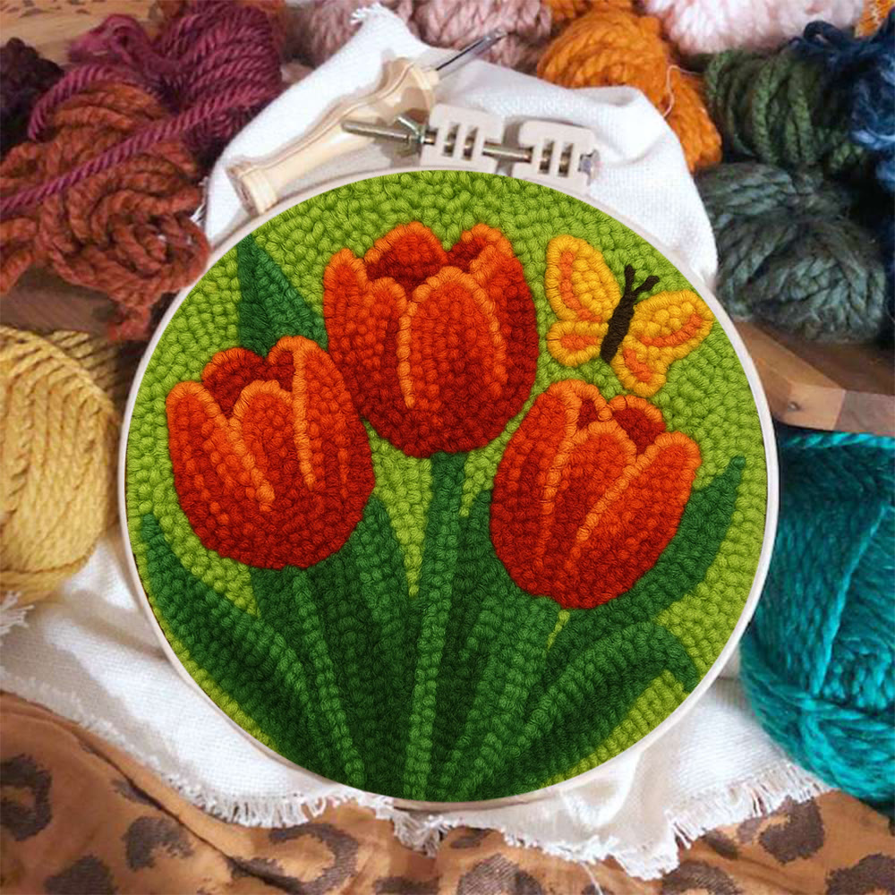Orange Tulip Butterfly Punch Needle Kit – Uncomplicated Craft Making | Cheerful Home Piece - image 6