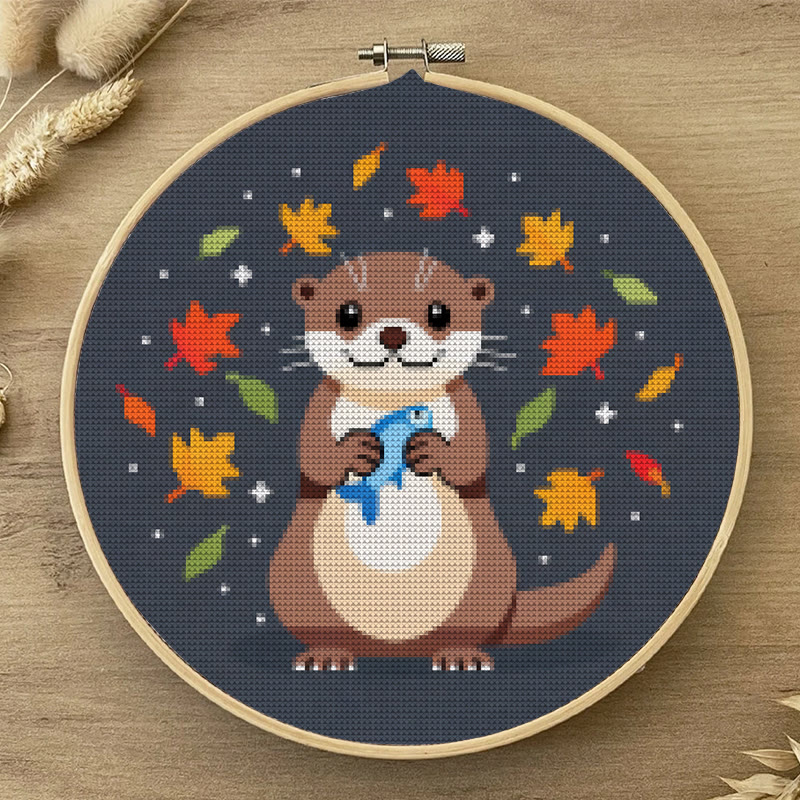  Cross Stitch Kit - Happy Otter | Autumn Home Ornament | Perfect Handicraft For Animal Lover - image 5