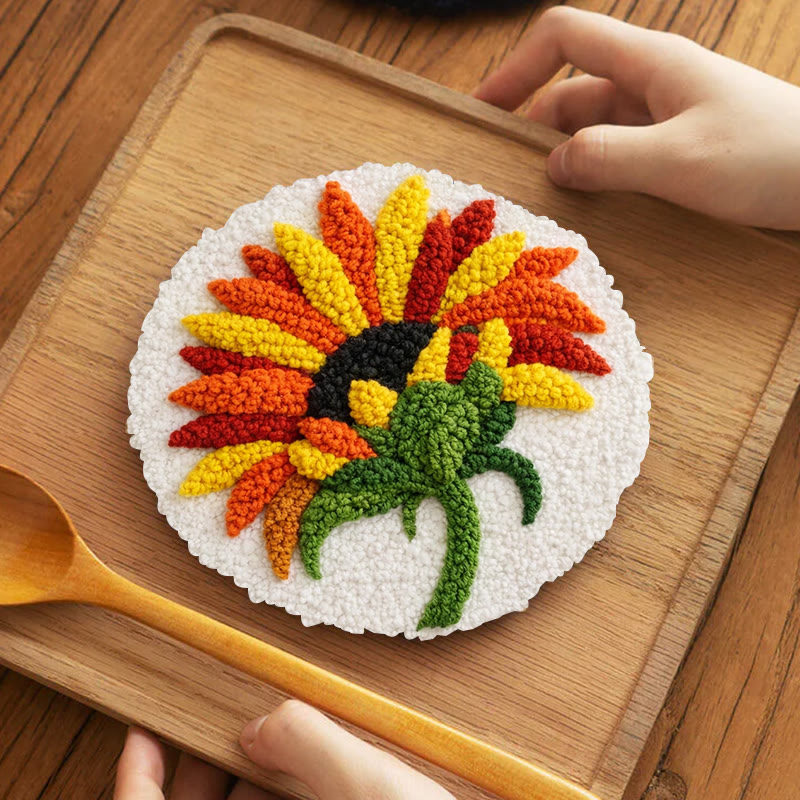 Abstract Sunflower Punch Needle Kit - Stunning Yarn Craft | Perfect Wall Decor - 5 inch Coaster Kit - image 12