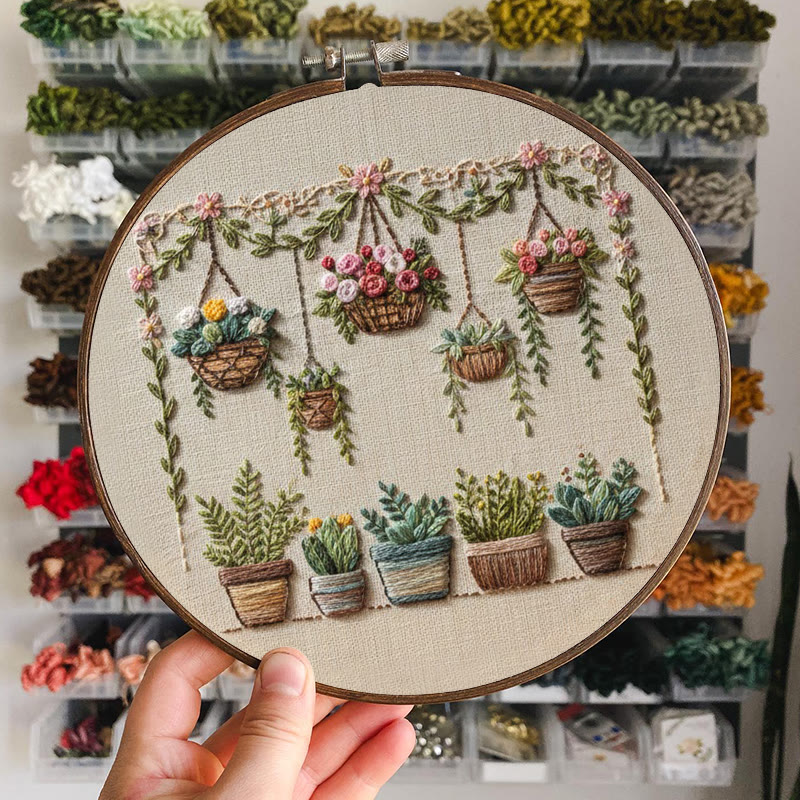 Rubbyoo Embroidery Kit - Hanging Planter And Succulent | Accessible Craft | Natural Home Charm - image 8