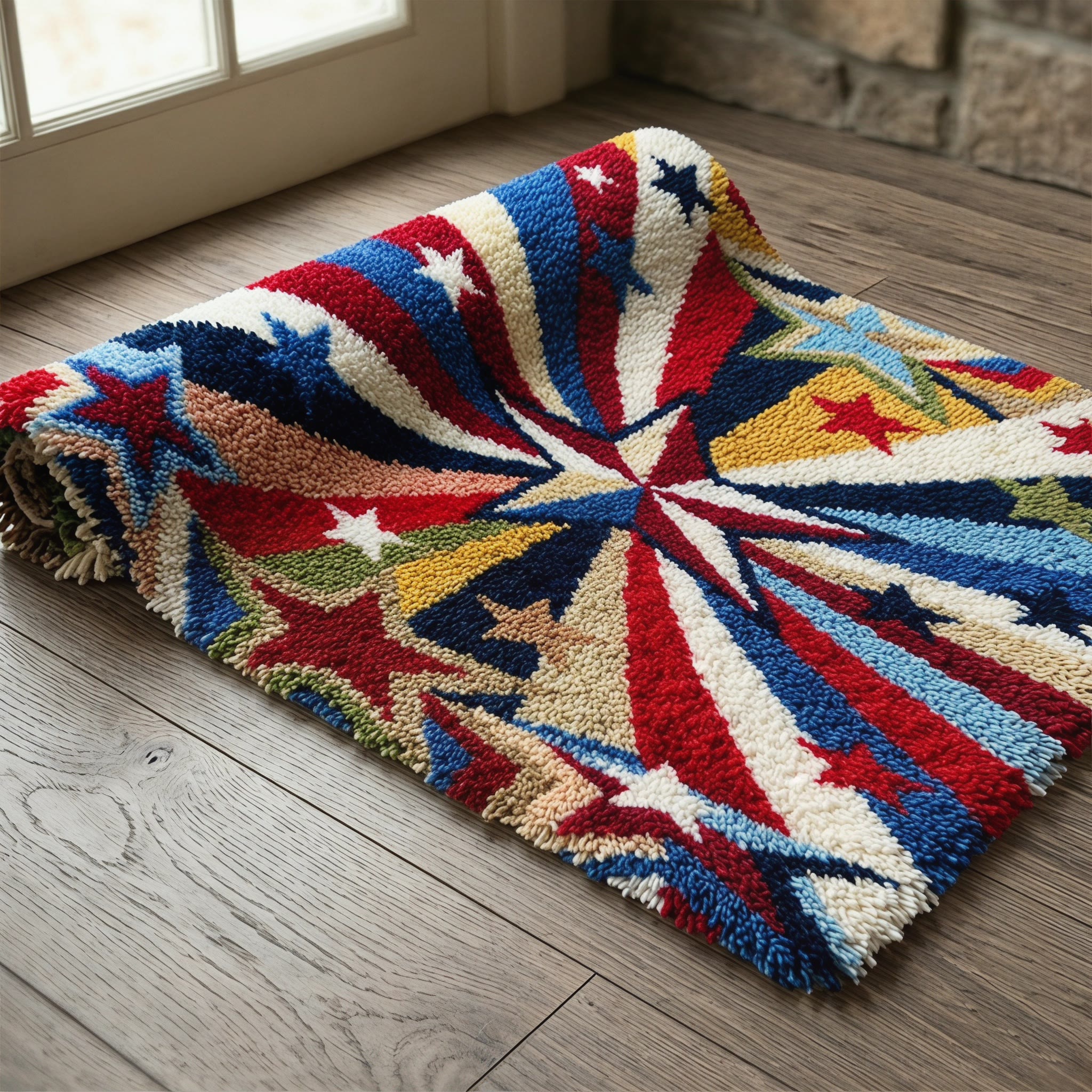 Rubbyoo Latch Hook Rug Kit - Red White And Blue Starburst | 4th Of July Gift | Retro Patriotic Carpet For Living Room Decor - image 9