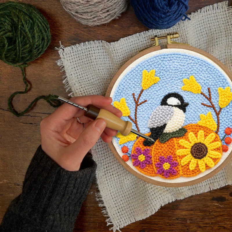 Autumn Pumpkin Bird Punch Needle Kit – Novice-friendly Diy | Seasonal Decor Accent - image 6