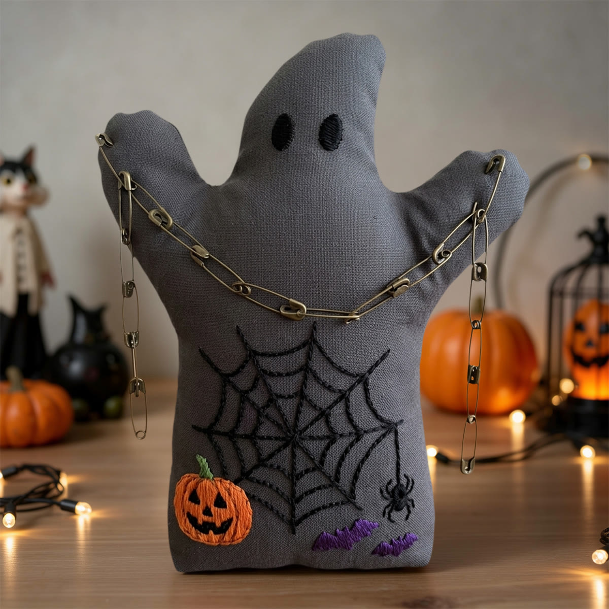 Rubbyoo Ghost Embroidery Kit - Jack-o-lantern With Spiderweb | Diy Halloween Needlepoint Art | Perfect Holiday Present For Beginners - image 3