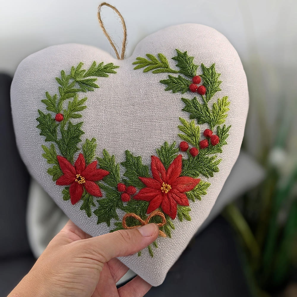 Rubbyoo Heart Embroidery Kit - Christmas Wreath | Floral Handmade Craft | Nice For Christmas Tree Decor - image 10
