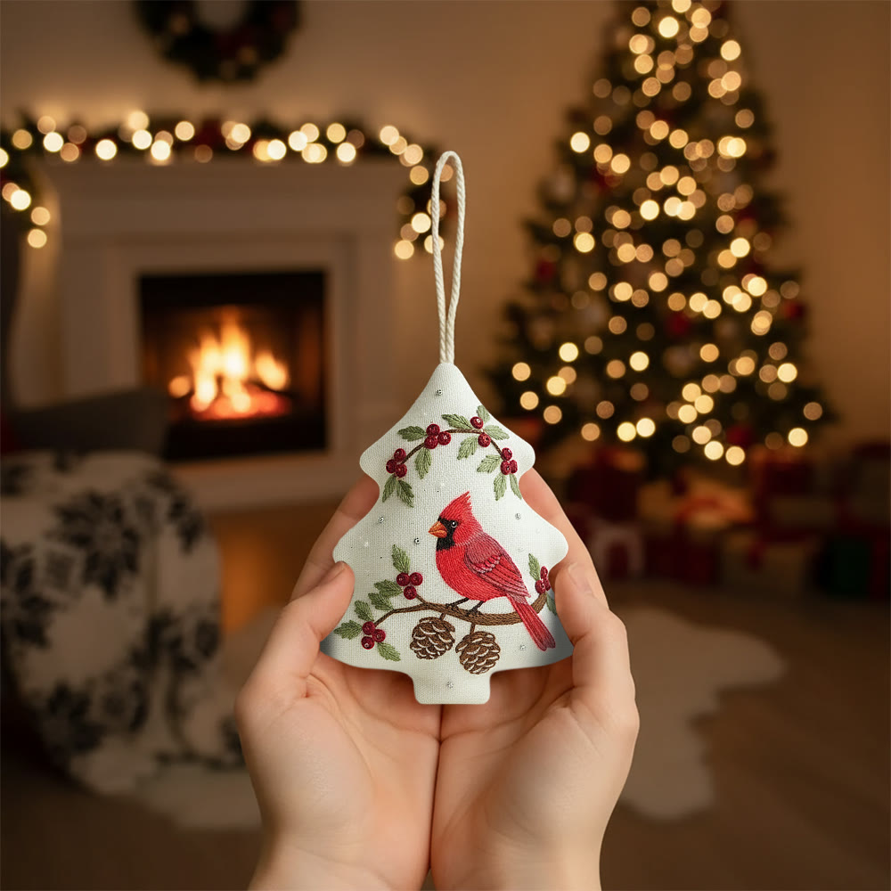 Rubbyoo Tree-shaped Embroidery Kit - Red Cardinal Holly Pinecones | Beginner-Friendly Stitching | Christmas Tree Accent - image 5
